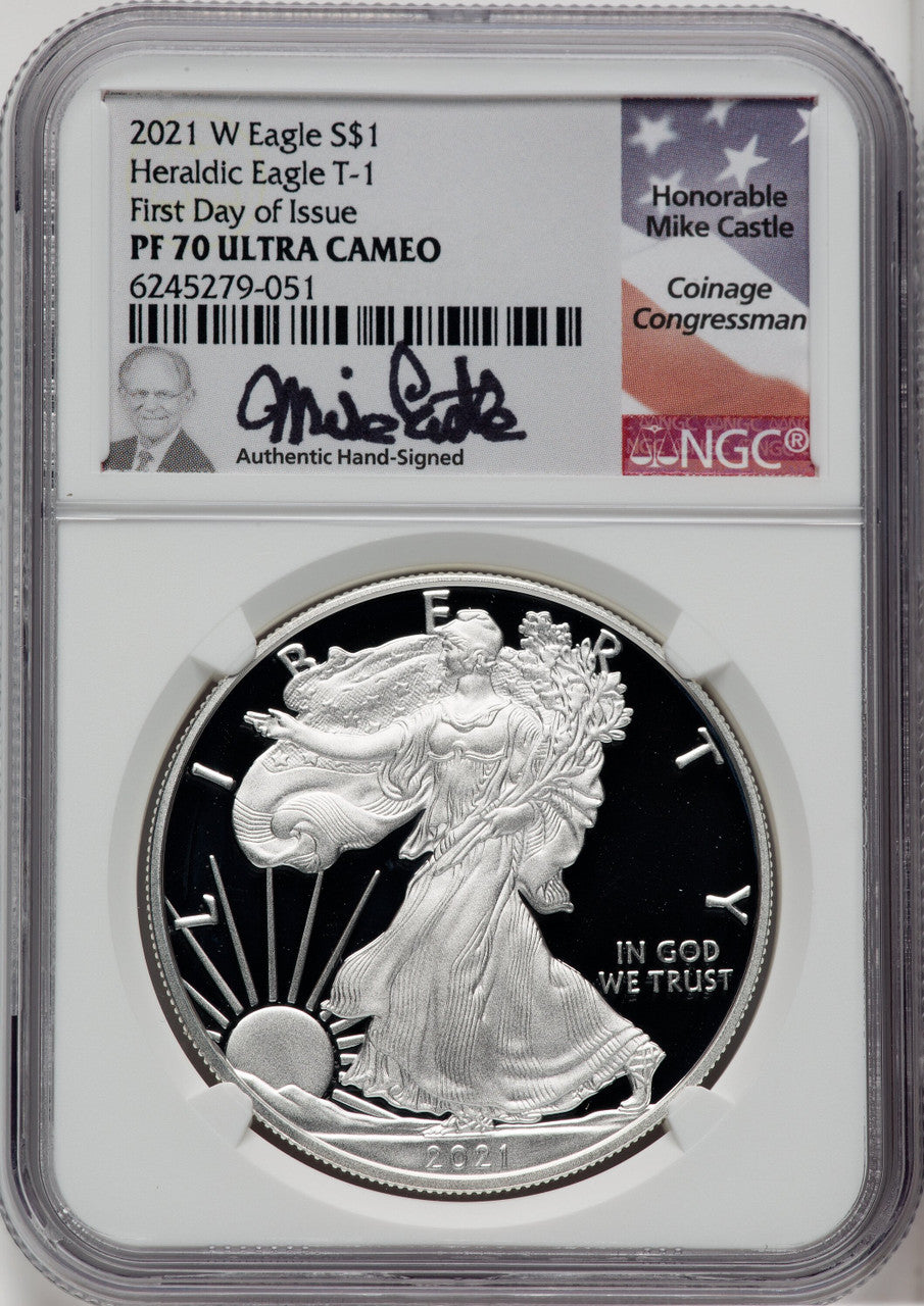 2021-W Silver Eagle Type One First Day of Issue Mike Castle Signature NGC MS70