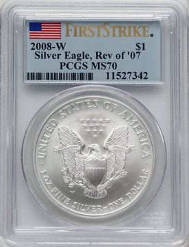2008-W S$1 Silver Eagle Reverse of 2007 Burnished First Strike PCGS SP70
