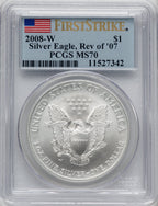 2008-W S$1 Silver Eagle Reverse of 2007 Burnished First Strike PCGS SP70