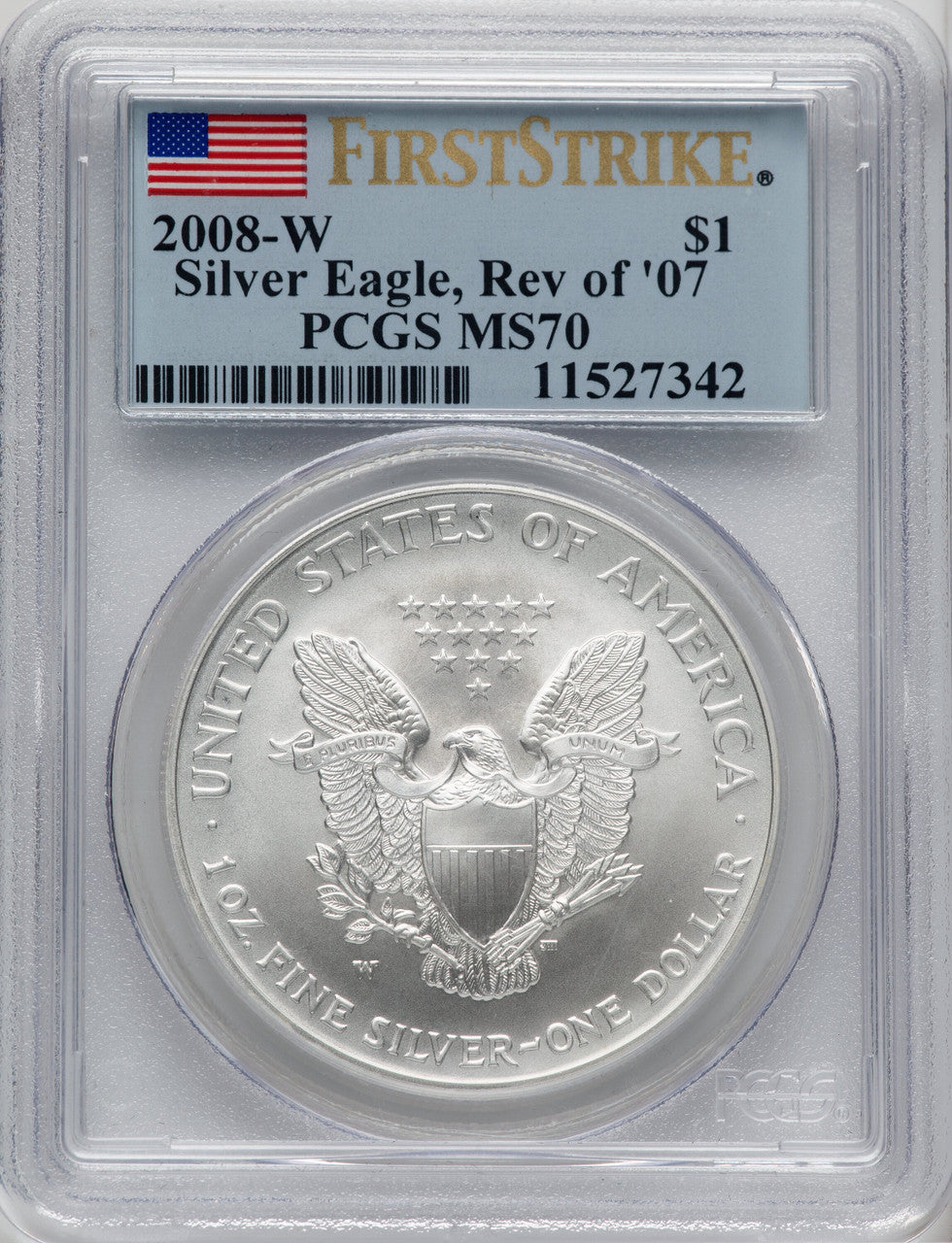 2008-W S$1 Silver Eagle Reverse of 2007 Burnished First Strike PCGS SP70