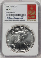 1988 Silver Eagle Kenneth Bressett NGC MS70