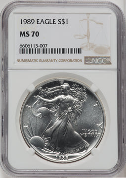 1989 $1 Silver Eagle Brown Label NGC MS70