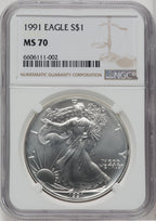 1991 S$1 Silver Eagle NGC MS70