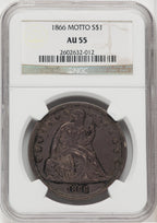 1866 S$1 Motto Seated Dollar NGC AU55