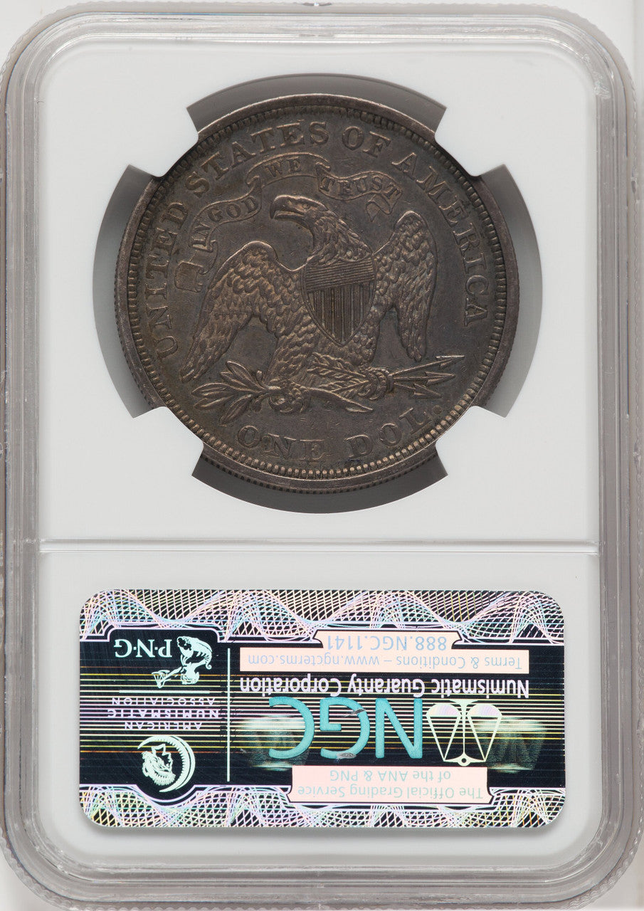 1866 S$1 Motto Seated Dollar NGC AU55