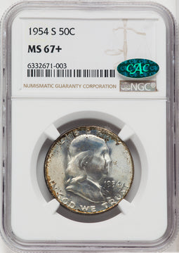 1954-S 50C CAC Franklin Half Dollar NGC MS67+