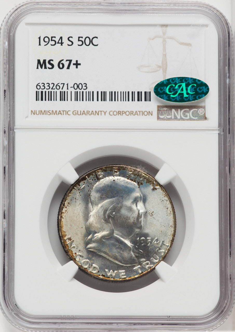 1954-S 50C CAC Franklin Half Dollar NGC MS67+