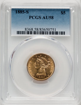 1885-S $5 Liberty Half Eagle PCGS AU58