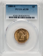 1885-S $5 Liberty Half Eagle PCGS AU58