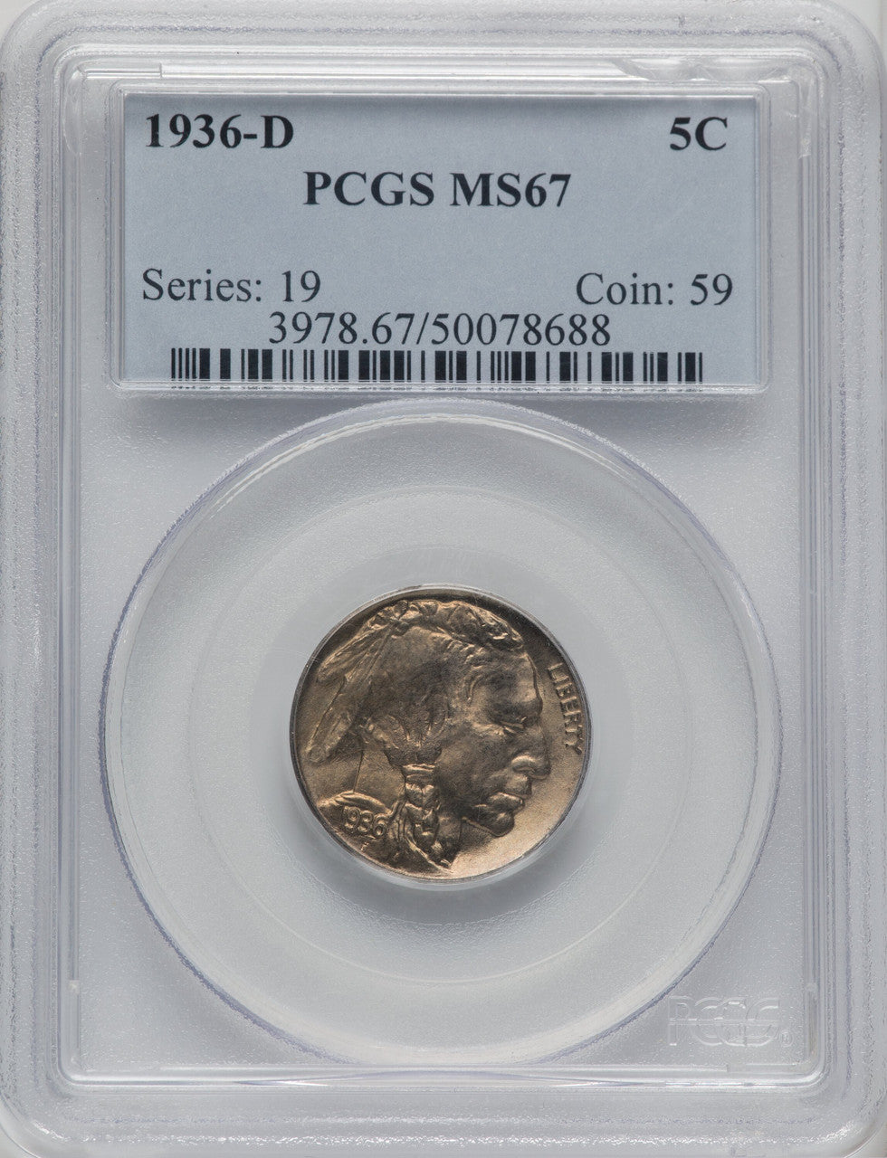 1936-D 5C Buffalo Nickel PCGS MS67