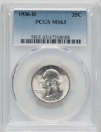 1936-D 25C Washington Quarter PCGS MS63