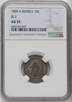 1805 10C 4 Berries JR-2 Early Dime NGC AU55