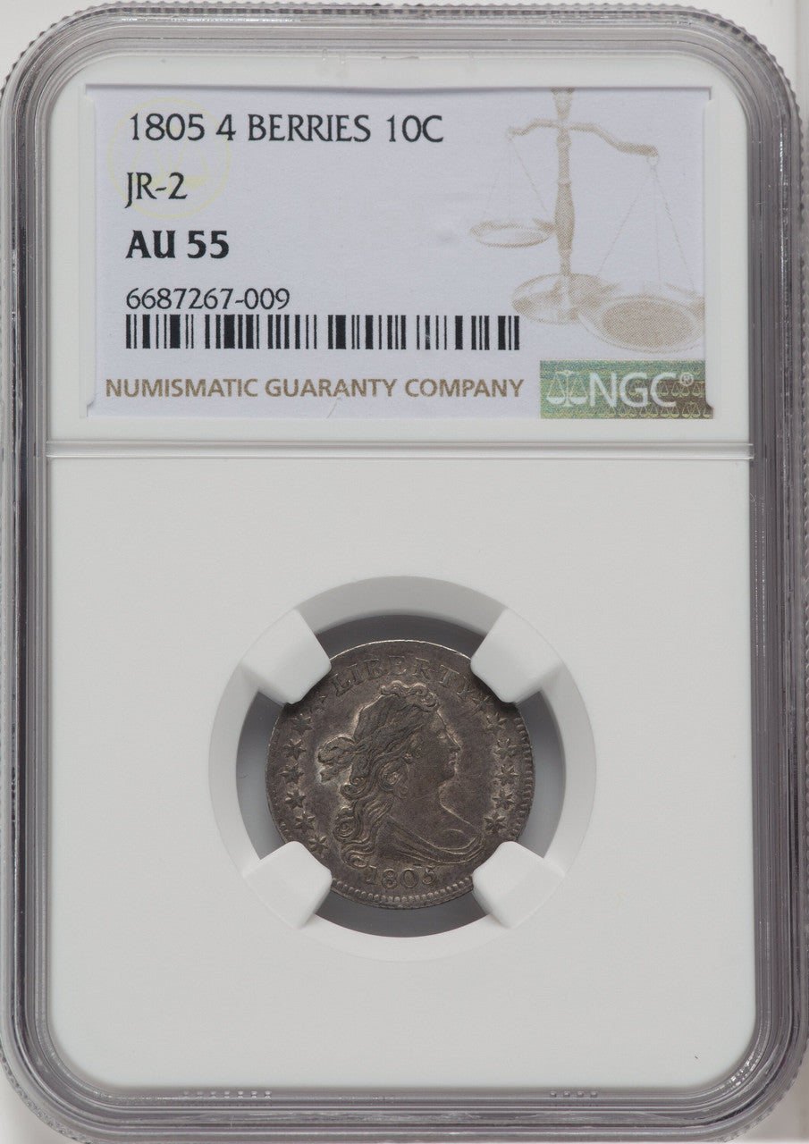 1805 10C 4 Berries JR-2 Early Dime NGC AU55