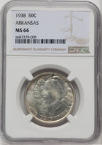 1938 50C Arkansas Commemorative Silver NGC MS66
