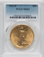 1914-D $20 Saint-Gaudens Double Eagle PCGS MS62 (764091042)