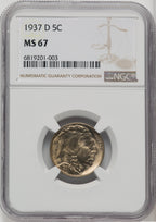 1937-D 5C Buffalo Nickel NGC MS67 (764848021)