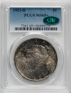1923-D $1 CAC Peace Dollar PCGS MS65+