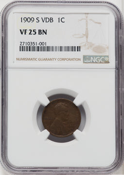 1909-S 1C VDB BN Lincoln Cent NGC VF25