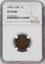 1909-S 1C VDB BN Lincoln Cent NGC VF25