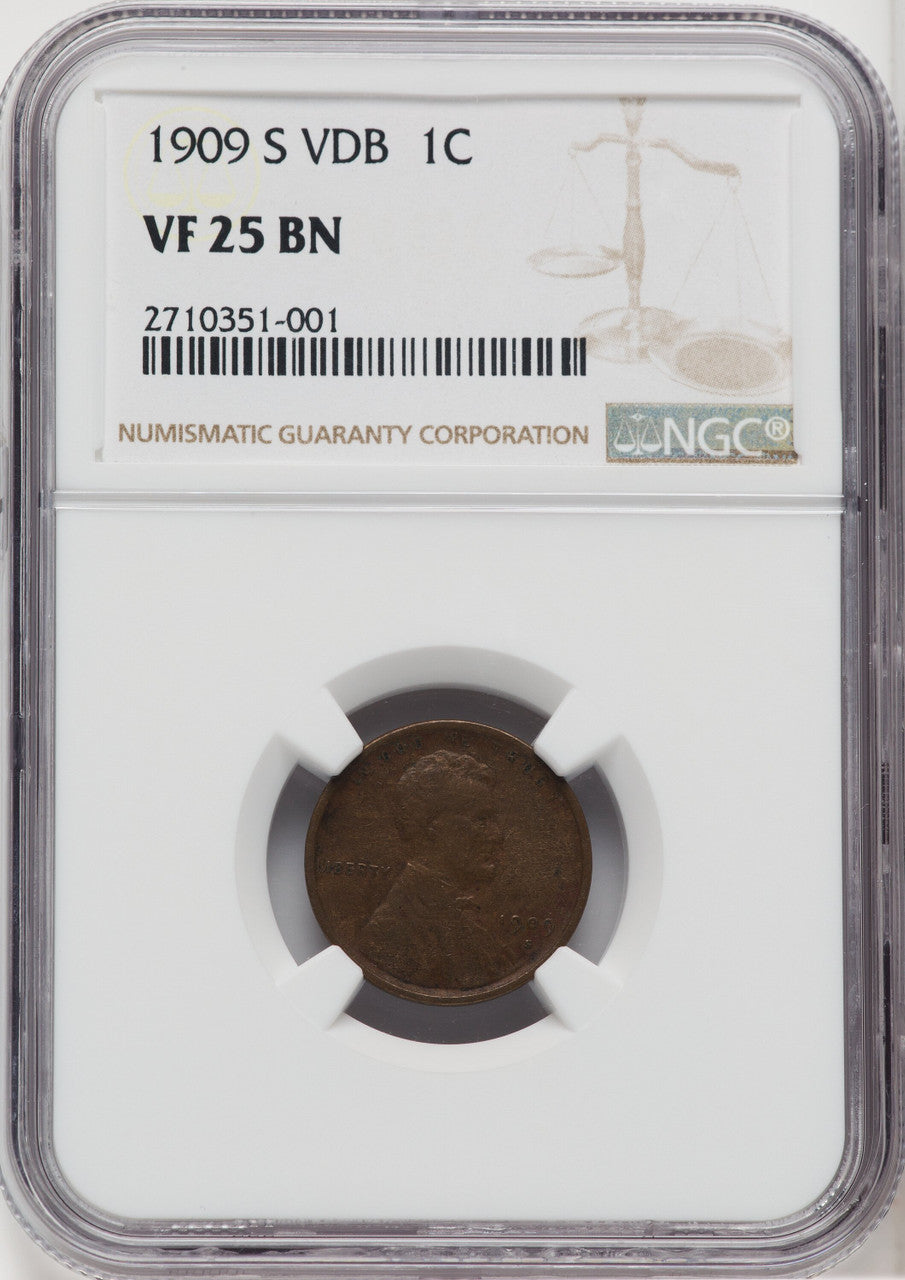 1909-S 1C VDB BN Lincoln Cent NGC VF25