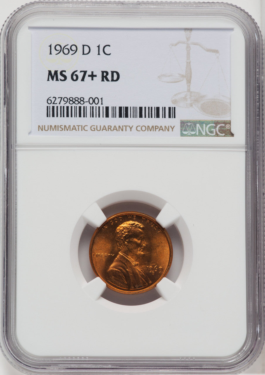 1969-D 1C RD Lincoln Cent NGC MS67+