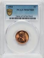 1953 1C RD Lincoln Cent PCGS MS67