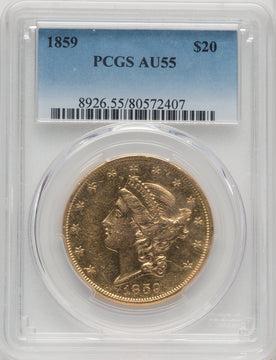 1859 $20 Liberty Double Eagle PCGS AU55