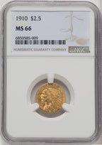 1910 $2.50 Indian Quarter Eagle NGC MS66