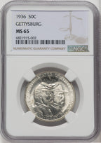1936 50C Gettysburg Commemorative Silver NGC MS65