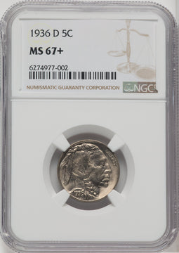 1936-D 5C Buffalo Nickel NGC MS67+