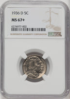 1936-D 5C Buffalo Nickel NGC MS67+