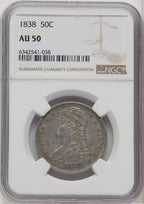 1838 50C Reeded Edge Half Dollar NGC AU50