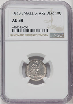 1838 Small Stars Seated Dime NGC AU58