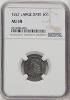 1821 10C Large Date Bust Dime NGC AU58