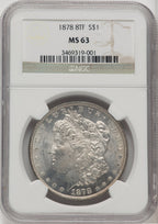 1878 8TF $1 Morgan Dollar NGC MS63