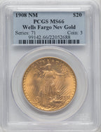 1908 NM $20 Wells Fargo Saint-Gaudens Double Eagle PCGS MS66 (764635040)