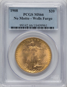 1908 NM $20 Wells Fargo Saint-Gaudens Double Eagle PCGS MS66 (763984034)