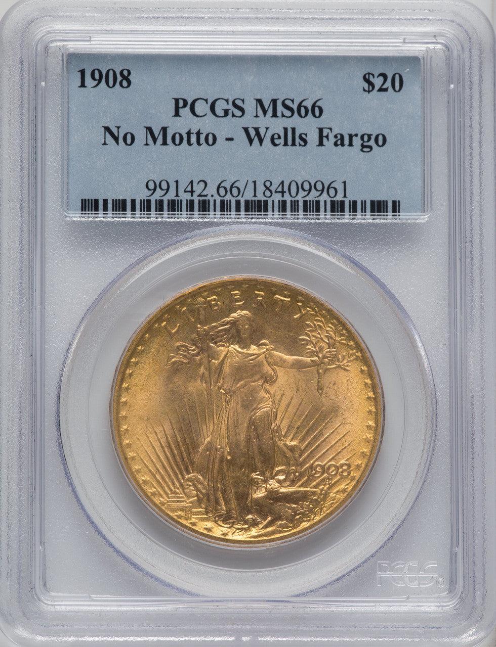 1908 NM $20 Wells Fargo Saint-Gaudens Double Eagle PCGS MS66 (763984034)