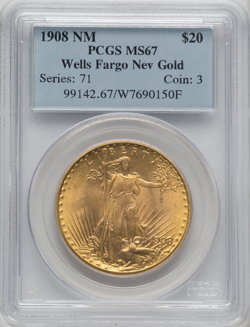 1908 NM $20 Wells Fargo Saint-Gaudens Double Eagle PCGS MS67 (764786056)