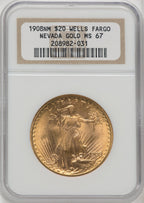 1908 NM $20 Wells Fargo Saint-Gaudens Double Eagle NGC MS67 (764730012)