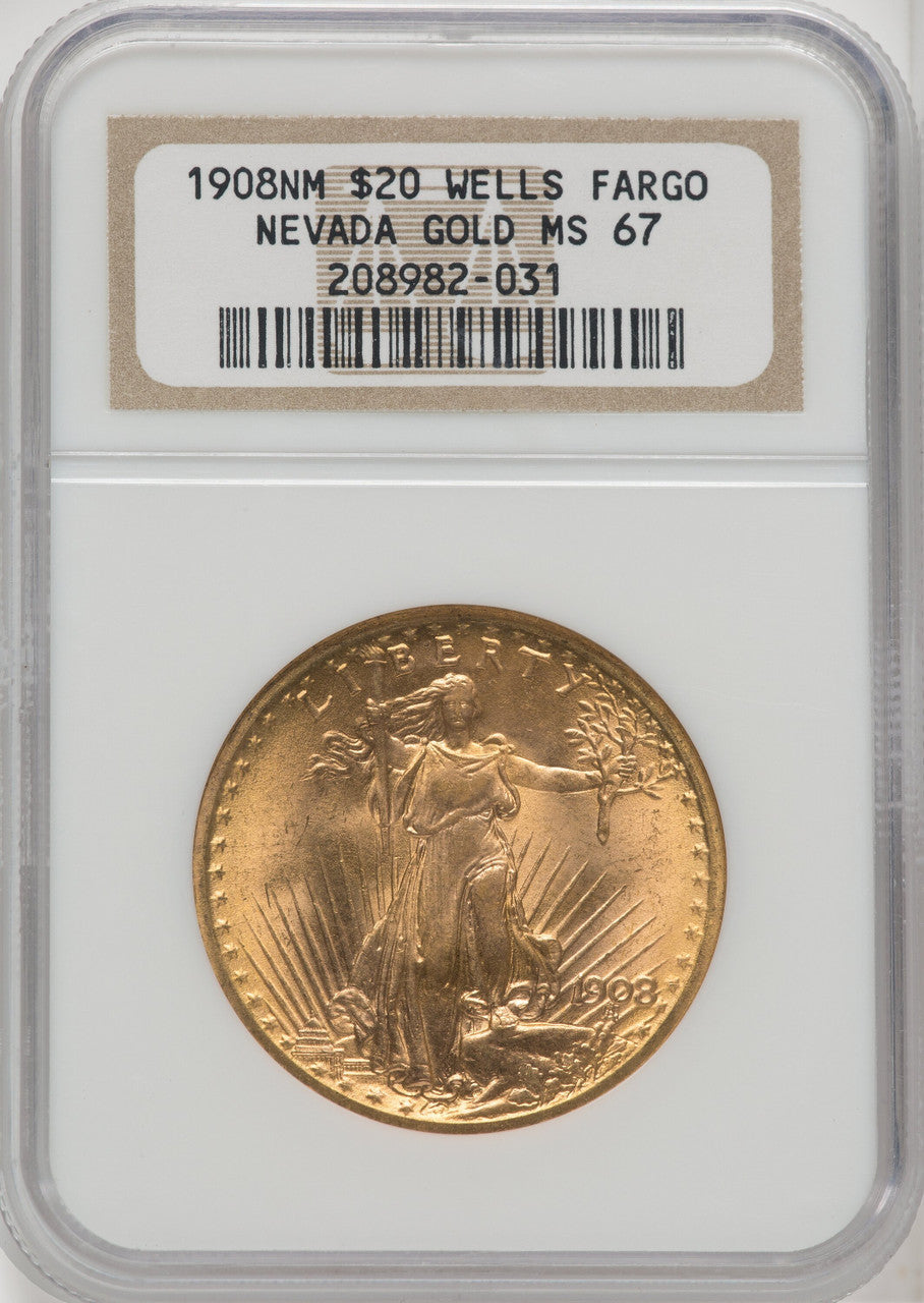 1908 NM $20 Wells Fargo Saint-Gaudens Double Eagle NGC MS67 (764730012)