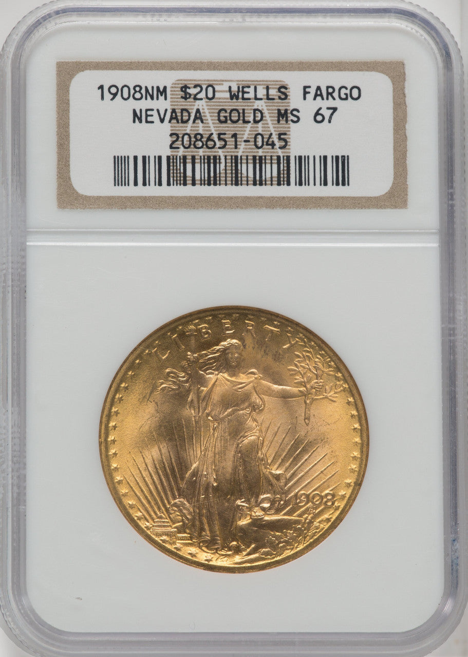 1908 NM $20 Wells Fargo Saint-Gaudens Double Eagle NGC MS67 (764730009)