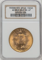 1908 NM $20 Wells Fargo Saint-Gaudens Double Eagle NGC MS67 (764034006)