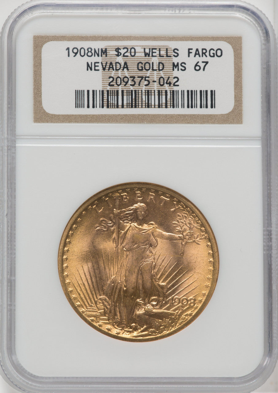 1908 NM $20 Wells Fargo Saint-Gaudens Double Eagle NGC MS67 (764786057)