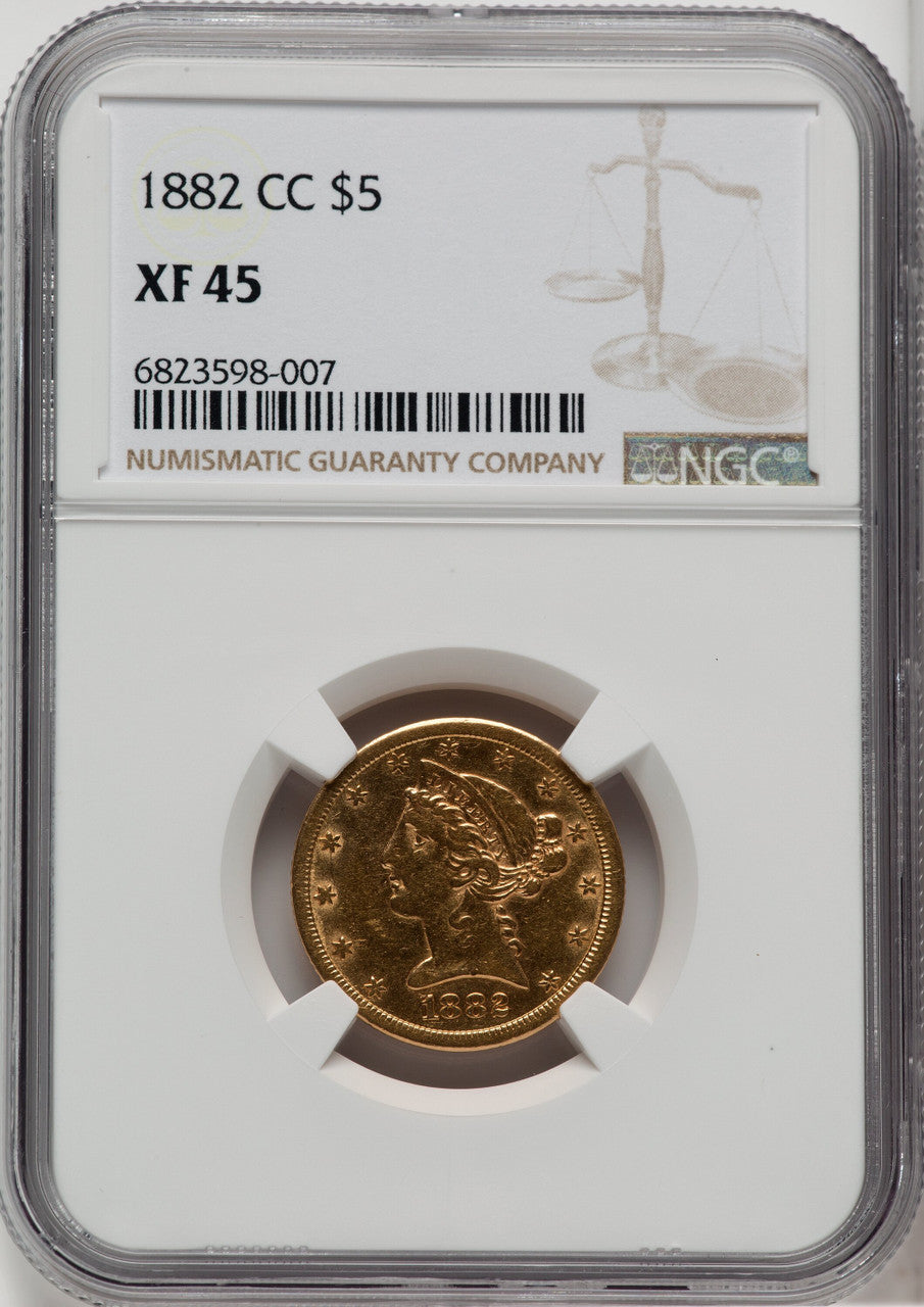 1882-CC $5 Liberty Half Eagle NGC XF45