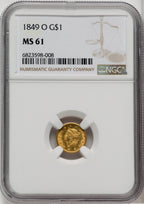 1849-O G$1 Open Wreath Gold Dollar NGC MS61