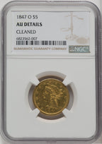 1847-O $5 Liberty Half Eagle Details NGC AU50