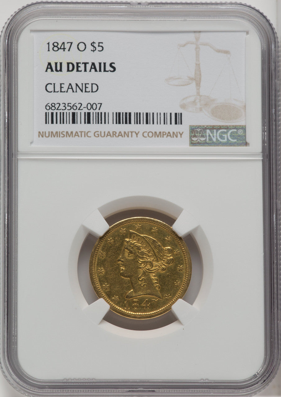 1847-O $5 Liberty Half Eagle Details NGC AU50