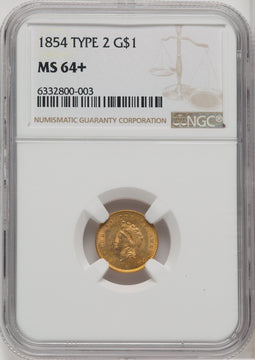 1854 G$1 Type Two Gold Dollar NGC MS64+