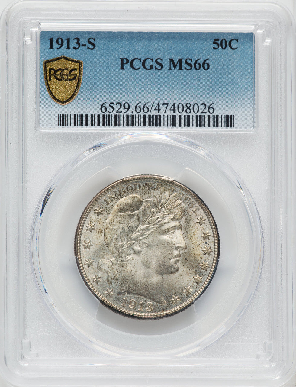 1913-S 50C Barber Half Dollar PCGS MS66